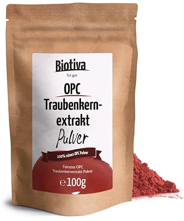 OPC Traubenkernextrakt Pulver (100g) - 95% OPC - hochdosierte Premium Qualität - ohne Zusatzstoffe - aus reifen, roten Weintr
