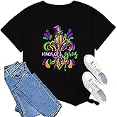Happy Mardi Gras Shirt for Women Mardi Gras Day Tshirts Funny Carnival Theme Party Tee Tops