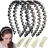 moiandtoi 4pcs Flower Crystal Headbands for Women Non Slip, Wave Rhinestone Head Bands for Women's Hair, Comfortable Stretchy Hair Bands Fashion Headband Hair Accessories Set (Pack of 8)
