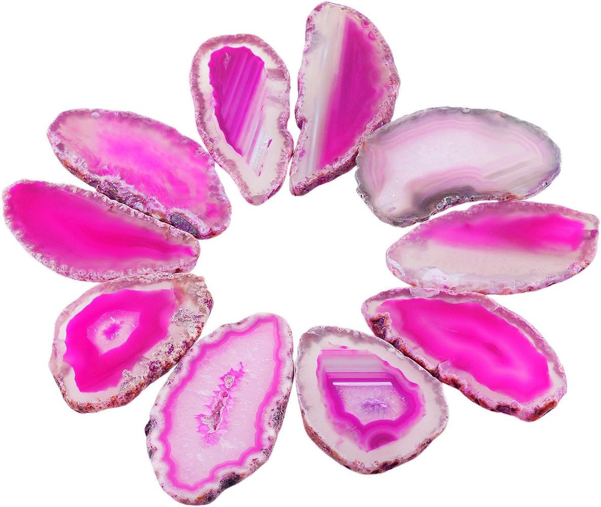Shanxing Pink Agate Slices Geode Irregular Stone Healing Crystal for Jewelry Making Set of 10