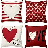 BBOLDIN Valentines Day Throw Pillow Covers 18x18, Heart Red and White Striped Pillow Cases Set of 4, Love Holiday Cushion Covers Decorations for Sofa Couch Living Room