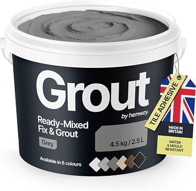 Hemway Grey Ready Mixed Grout & Tile Adhesive 4.5kg Water-Resistant Anti-Mould