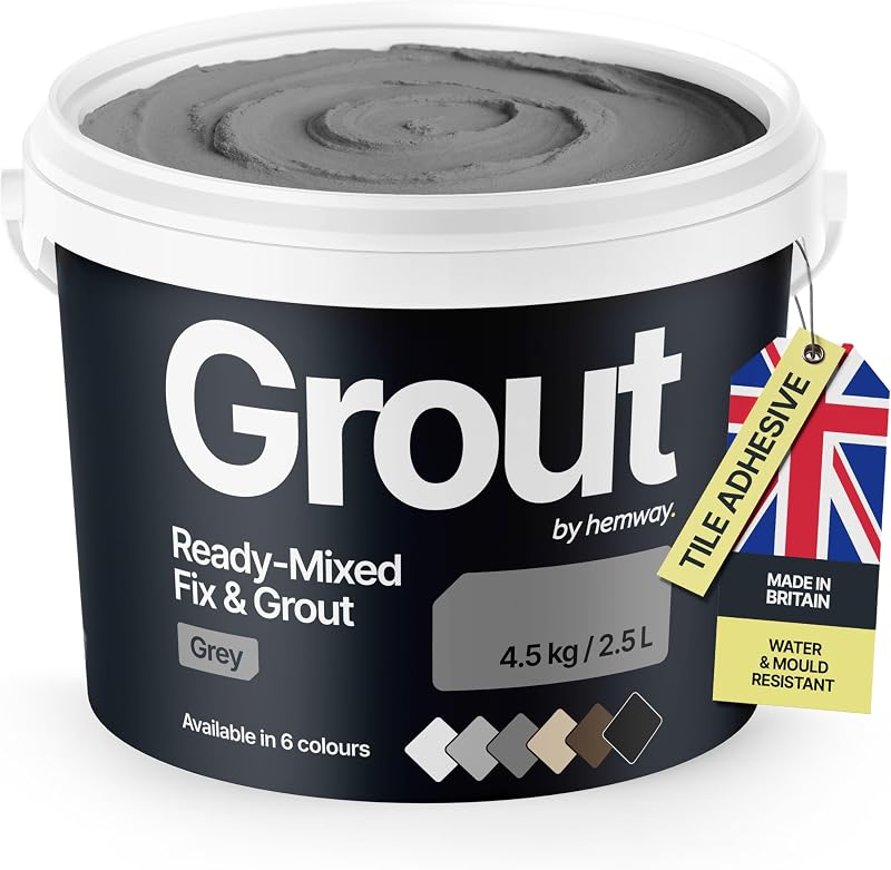 Hemway Grey Ready Mixed Grout & Tile Adhesive 4.5kg Water-Resistant Anti-Mould
