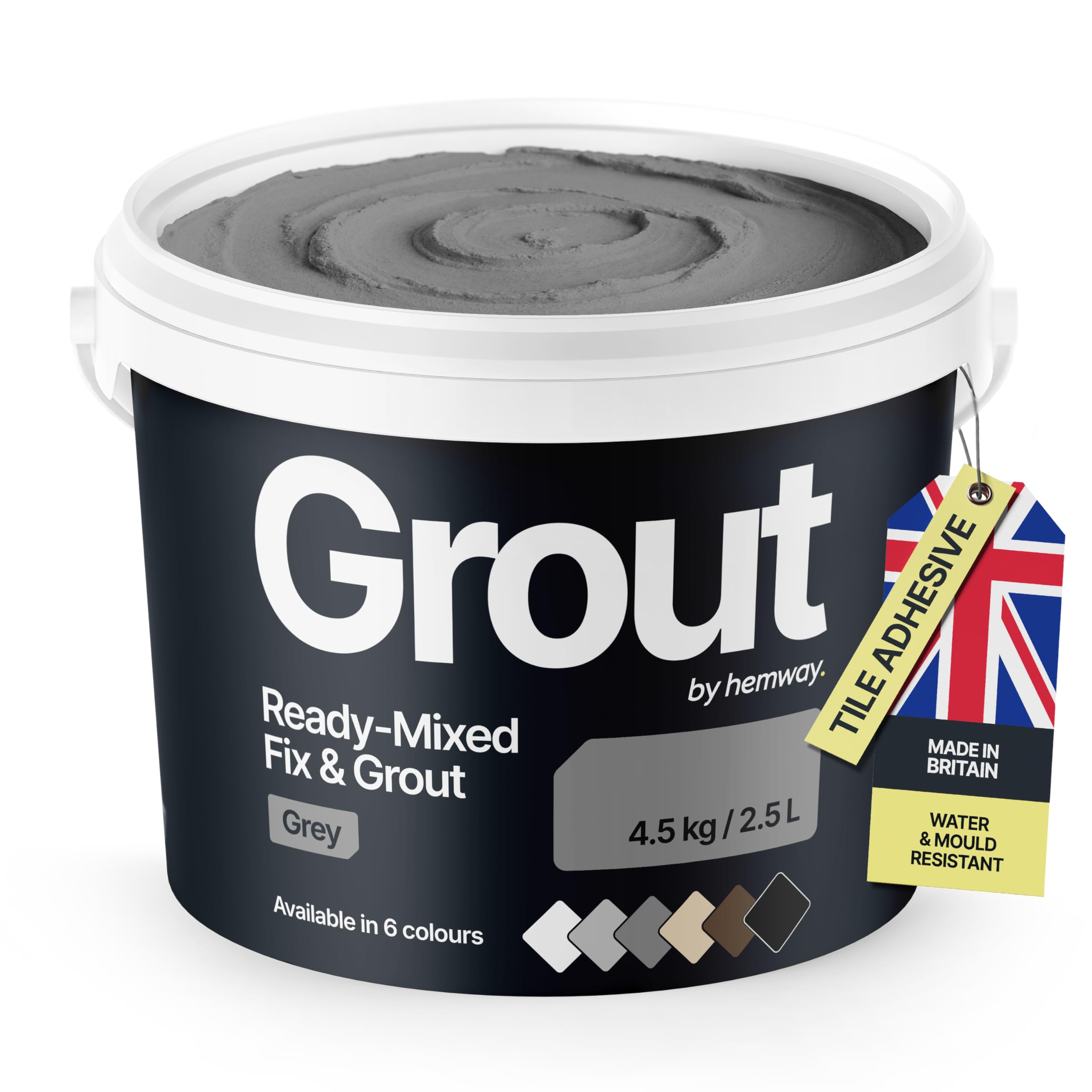 Grey Ready Mixed Grout & Fix | Wall & Tile Adhesive 4.5kg / 2.5L | Water-Resistant, Anti-Mould, Easy to Use & Fast-Drying | Suitable as Kitchen, Bathroom Tile Grout - Grey Grout