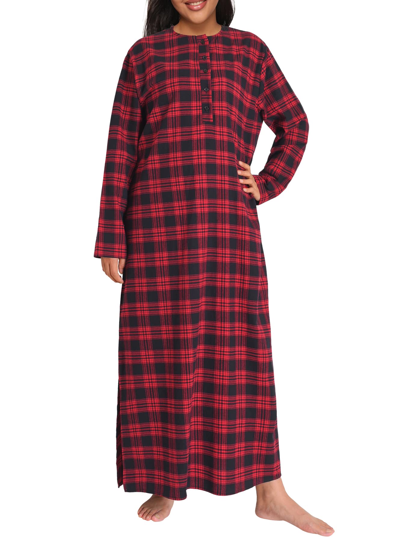 Photo 1 of *MINOR DAMAGE - USED*
Esenchel Women's Plus Size Long Cotton Flannel Nightgown 4X Red Black