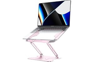 NTMY Pink Laptop Stand,Metal Portable Folding Adjustable Height Support,Pink Laptop Stand for Desk Laptops up to 16 Inches MacBook, Acer,Lenovo,dell Notebook(Pink)