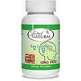 Total Natural Soy Lecithin 1200mg 200 Softgels - Supports Brain & Heart Function, Cholesterol Metabolism & Liver Health, Made