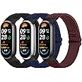 Bcuckood Elastic Bands Compatible with Xiaomi Smart Band 9/8 - Women Men, Stretchy Solo Loop Soft Nylon Elastic Strap Replacement Wristband, 3 PCS