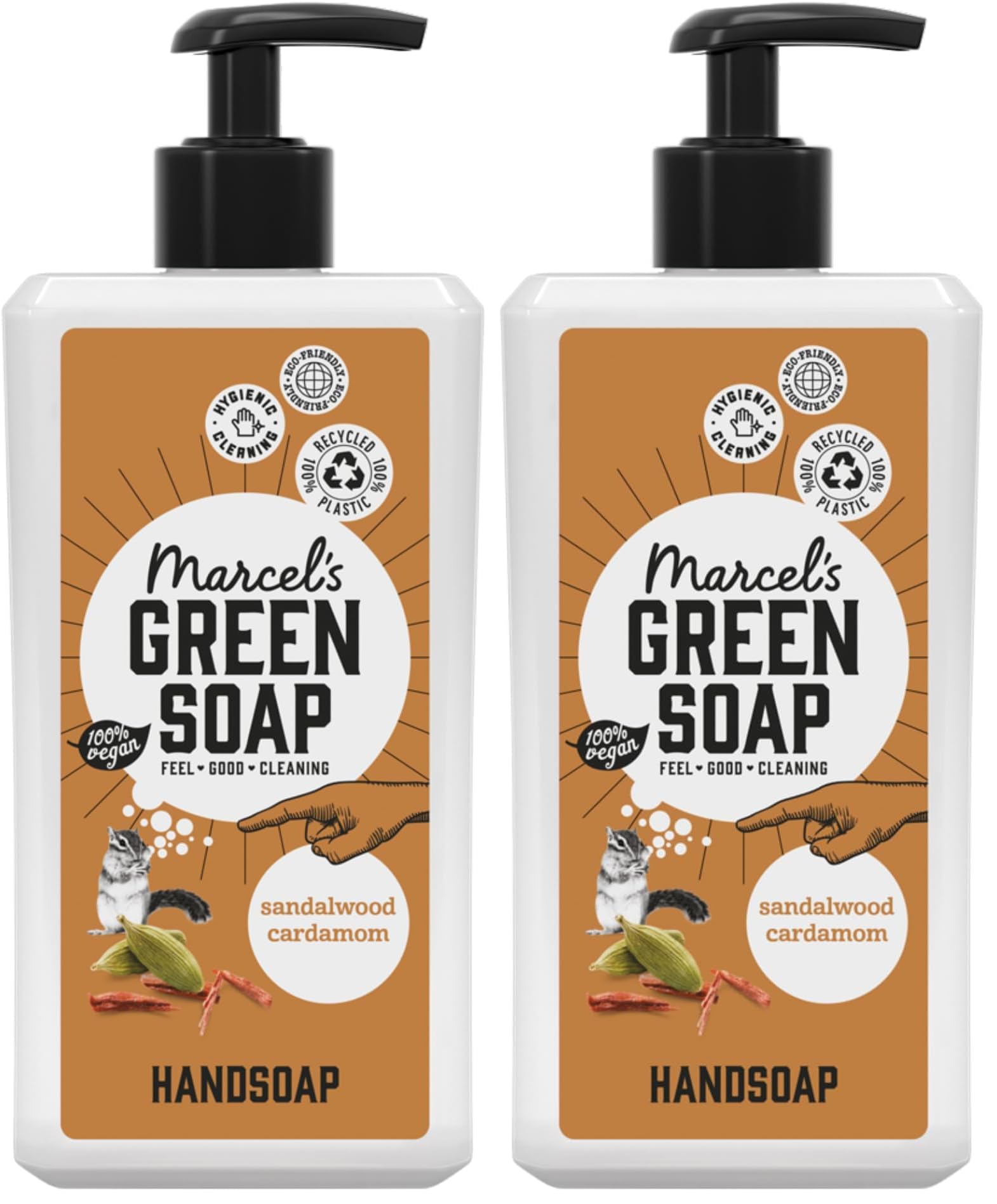 Marcel's Green Soap - Hand Soap Sandalwood & Cardamom - Handwash Dispenser - 100% Eco friendly - 100% Vegan - 97% Biodegradable - 500 ML (Pack of 2)