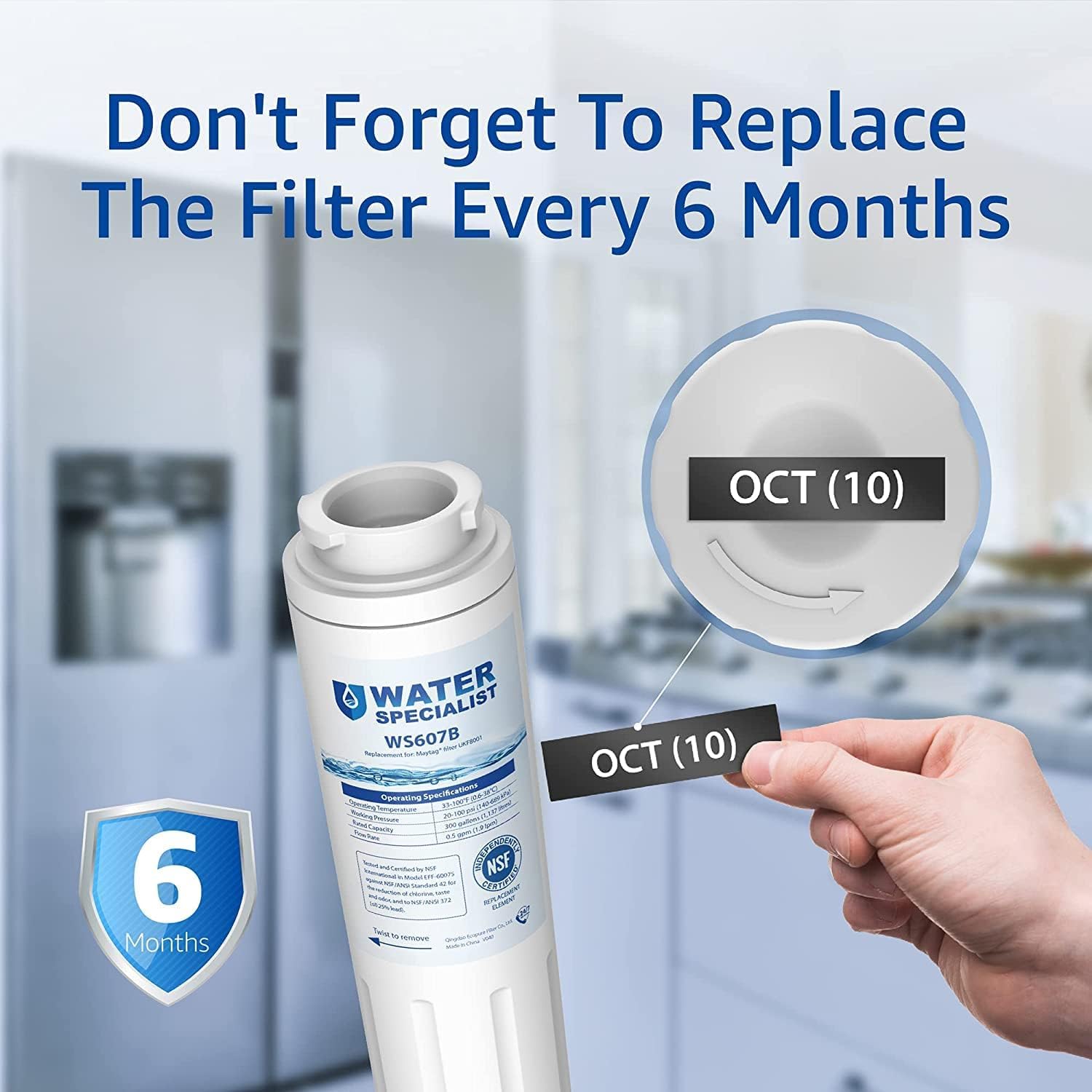 Waterspecialist UKF8001 Water Filter, Replacement for EveryDrop Filter 4, Whirlpool EDR4RXD1, 4396395, Wrx735sdbm00, Mfi2570fez Msd2651heb, Krfc300ess01, Pack of 3