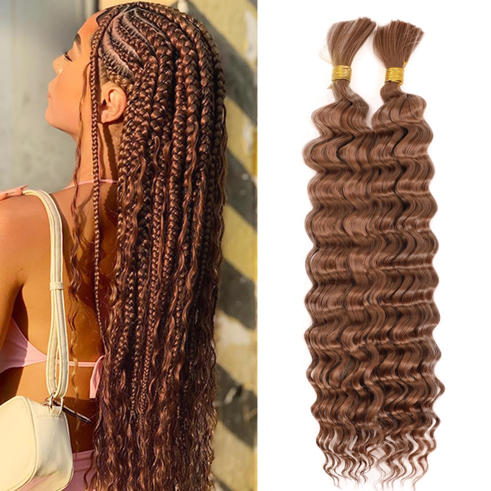 YYQXZG Deep Wave Bulk Hair for braiding 20 Inch No Weft Synthetic Curly Braiding Hair Extensions for Boho Braids (2bundles,120g,30#) โ image 1