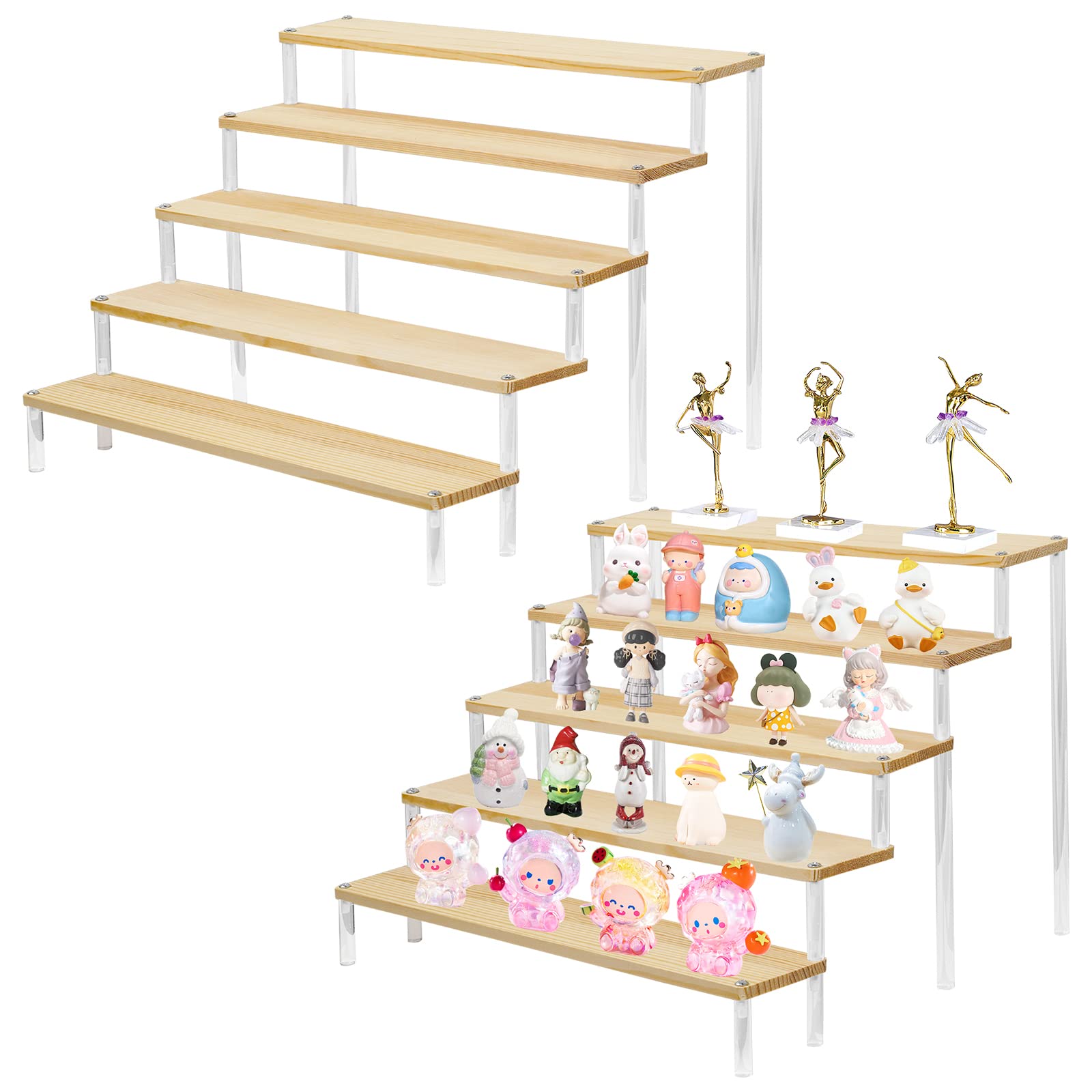 YALINKA 5 Layer Riser Wood Desktop Display Shelf, Figures Cupcake ...