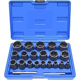 22 Pcs Bolt Nut Extractor Set, 1/2" and 3/8" Drive Wheel Lock Removal Kit | for Extracting Damaged, Stripped Frozen Nuts &amp; Screws Twist Socket Set, Impact Lug Nut Remover Socket Tool