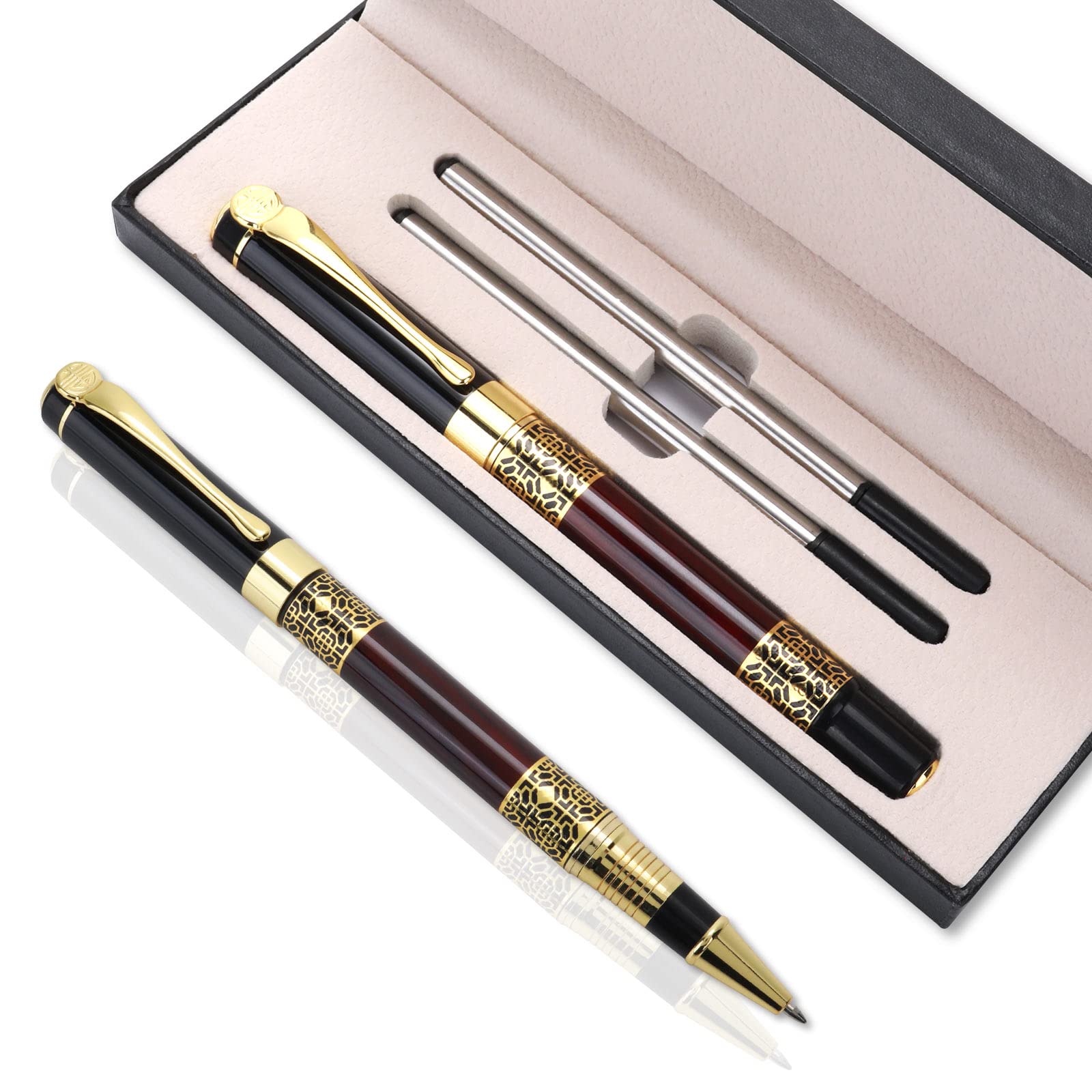 COBEE Luxury Metal Ballpoint Pen, 1.0mm, Black Ink, Red, Business, Smooth Writing, Gift Box Included