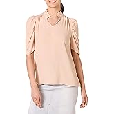 Amazon Essentials Women's Lightweight Georgette Half-Sleeve Ruffle Neck Woven Blouse