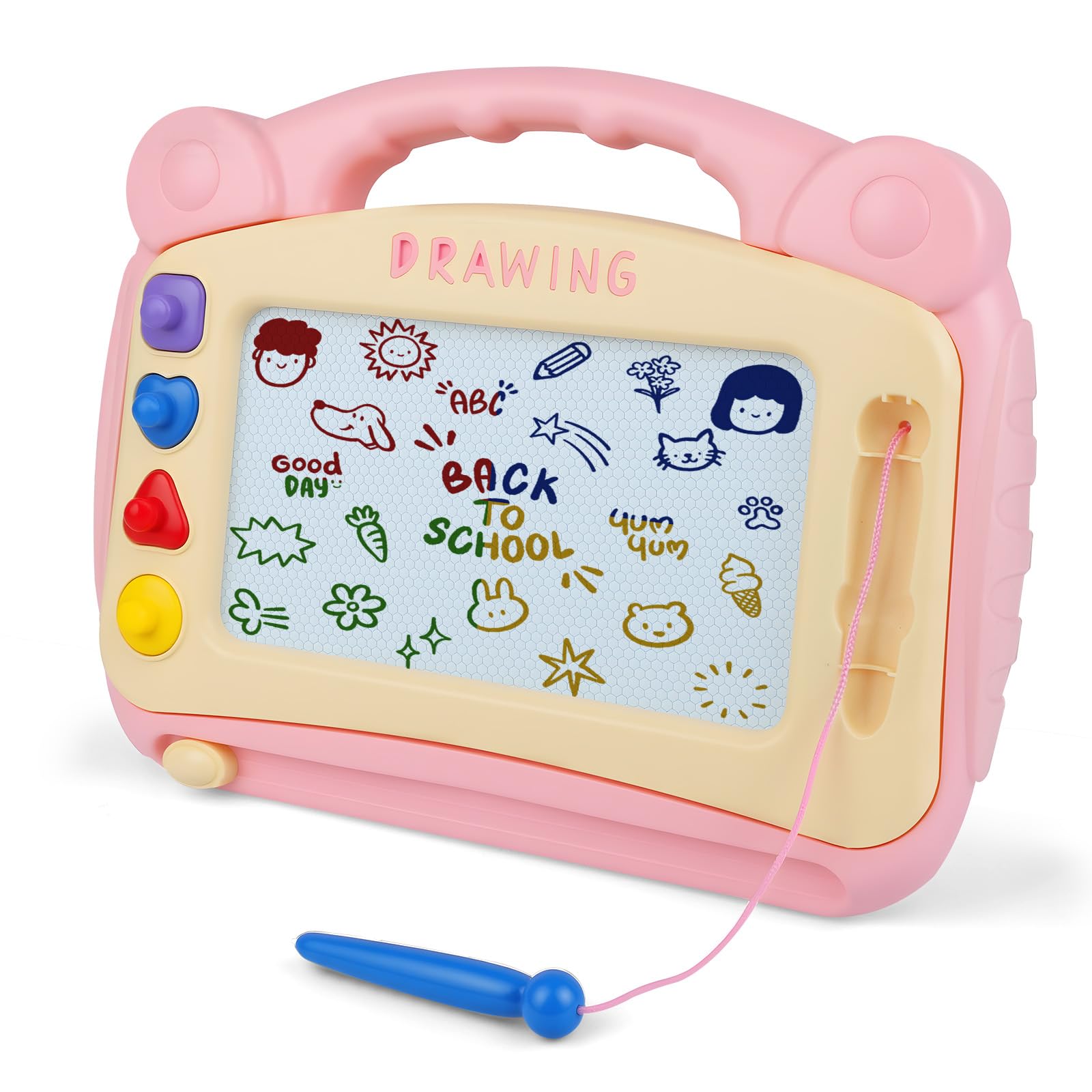 OFFCUP Magnetic Drawing Board, Toddler Boy Girl Toys for 1-5 Year Old, Portable Doodle Pad with Pen, Learning Educational Toys for 1 2 3 Baby Kids Birthday Gift (Large- Pink)