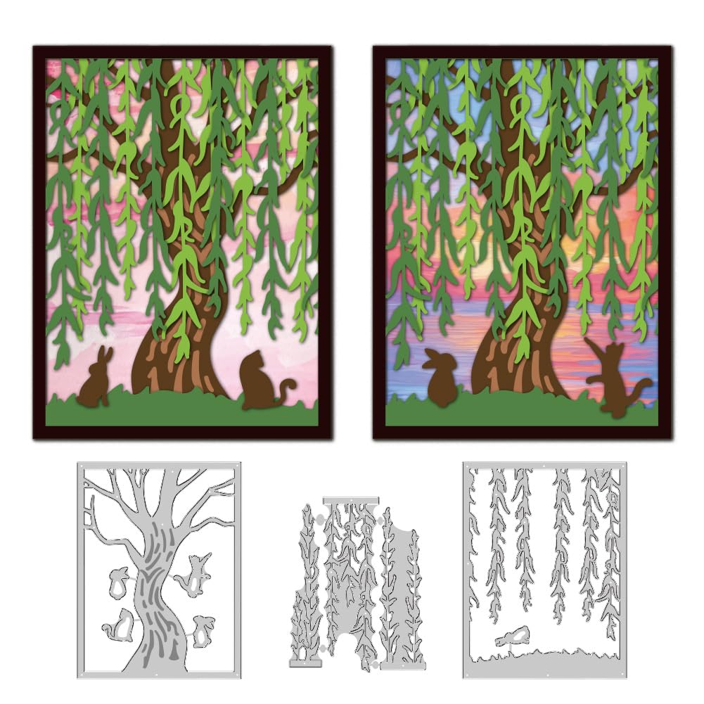 DELORIGIN Willow Tree Cutting Dies Card Making Die Cut Stencil Carbon Steel Die Cuts Card Scrapbooking Embossing Template Metal Dies for Cards Paper Craft Making Album Invitation Gift Decor