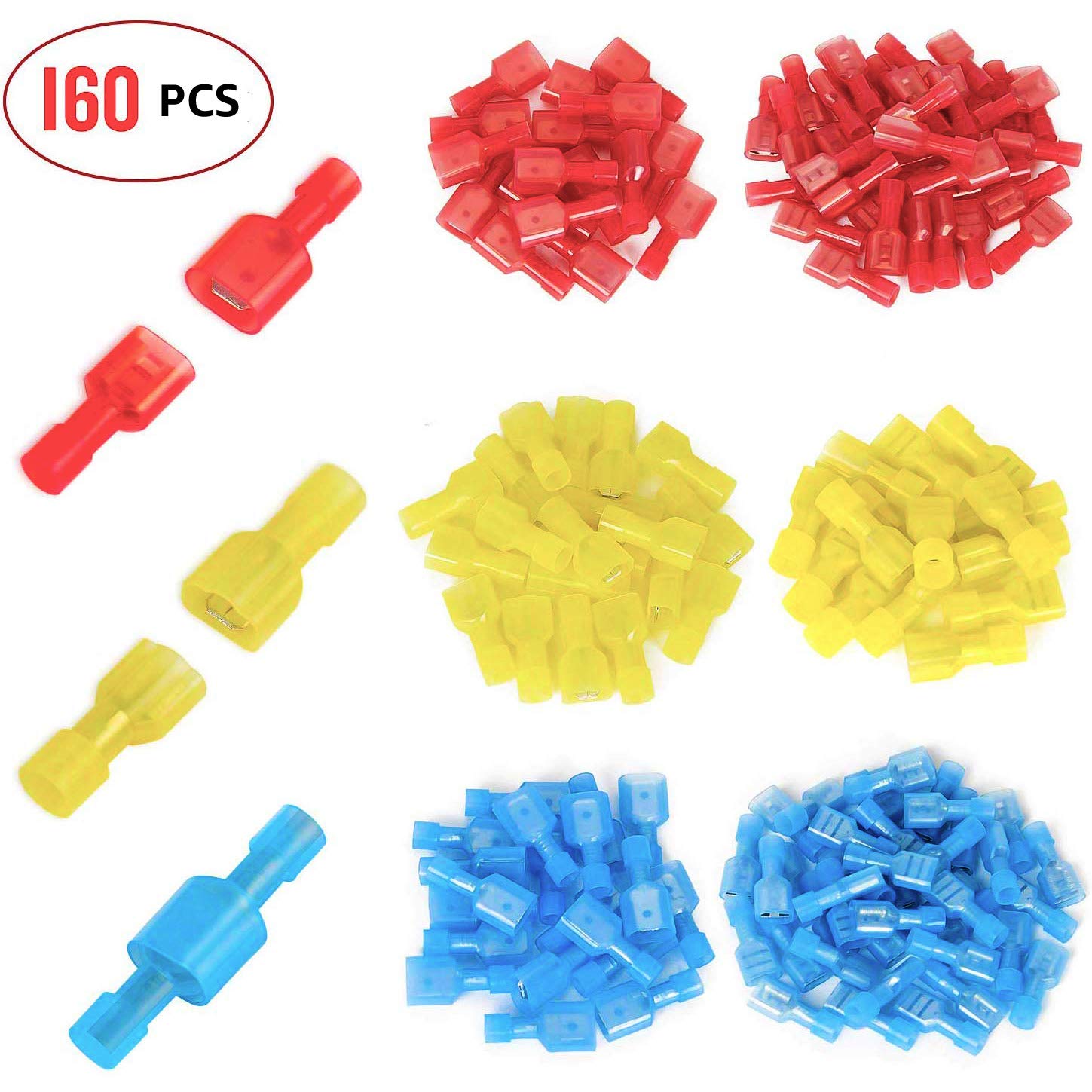 Amlits 160 PCS Fully Insulated Male & Female Spade Nylon Quick Disconnect Electrical Crimp Cold-Pressed Terminals Assortment Kit: Industrial & Scientific