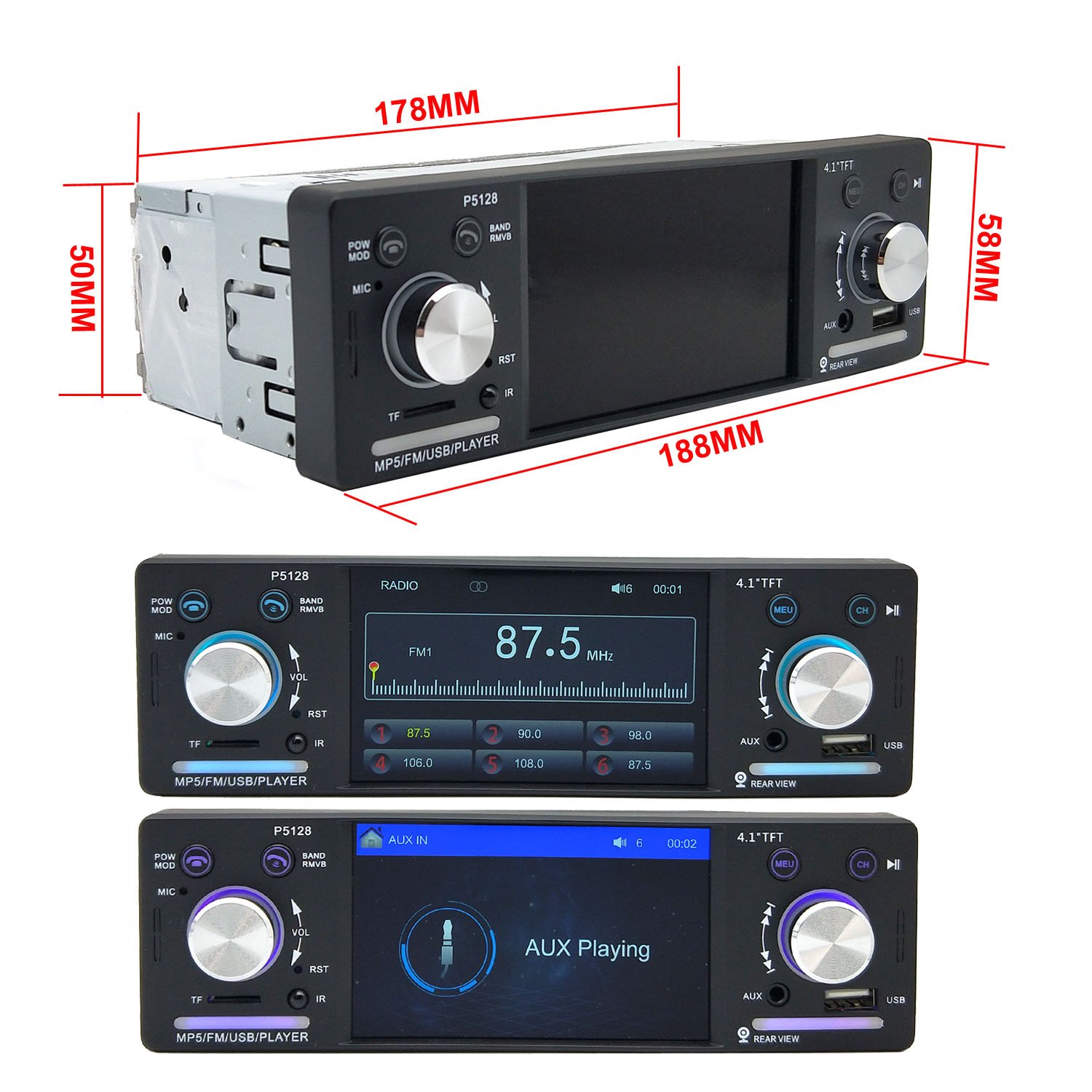 Amazon.com: CARLIKE Indash Car Stereo with Bluetooth Single Din FM Radio  for Universal MP5 Player USB/SD/AUX/FM Receiver Wireless Remote Control:  Car ...