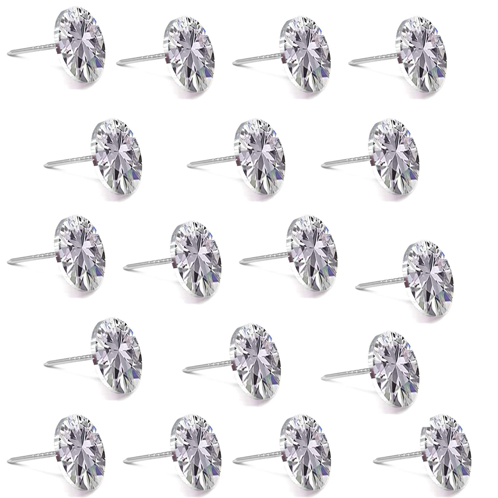 30Pcs Diamond Crystal Upholstery Nails Rhinestone Crystal Upholstery Buttons Sofa Headboard Upholstery Tacks Crystal Head Thumb Decorative Push Pins for Sewing Sofa Bed Headboard DIY Decor