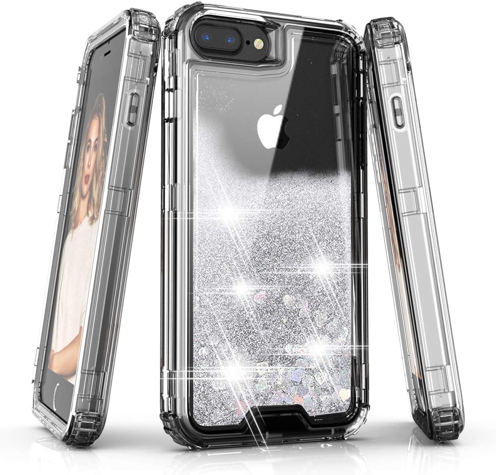 QQCASE iPhone 8 Plus Case,iPhone 7 Plus Case,Three Layer Clear Glitter Sparkle 3D Flowing Liquid Heavy Duty Shockproof Protective Phone Case for Apple iPhone 7Plus / iPhone 8Plus 5.5 inch,Clear