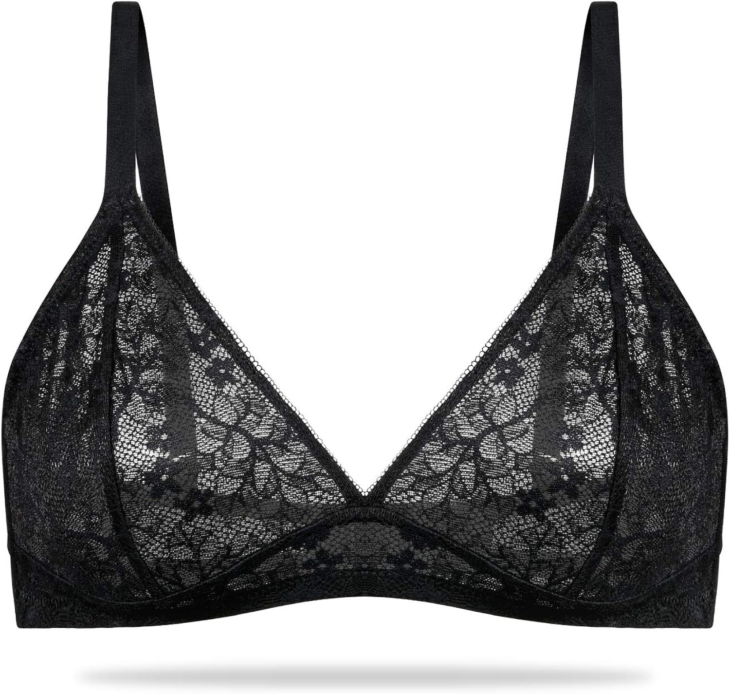 Deyllo Womens Sexy Sheer Lace Low-Cut Wireless Bralette Unlined Triangle Bra at Amazon Womenâs 