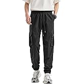 HHZ Men's Relaxed Fit Cargo Pants Drawstring Stretchy Elastic Waist Work Casual Pants with Zipper Pockets