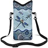 Suobstales Boho Dragonfly Print Neoprene Cell Phone Sleeve Phone Pouch with Adjustable Shoulder Strap for Women Men, Portable Crossbody Bag Phone Case Compatible for iPhone