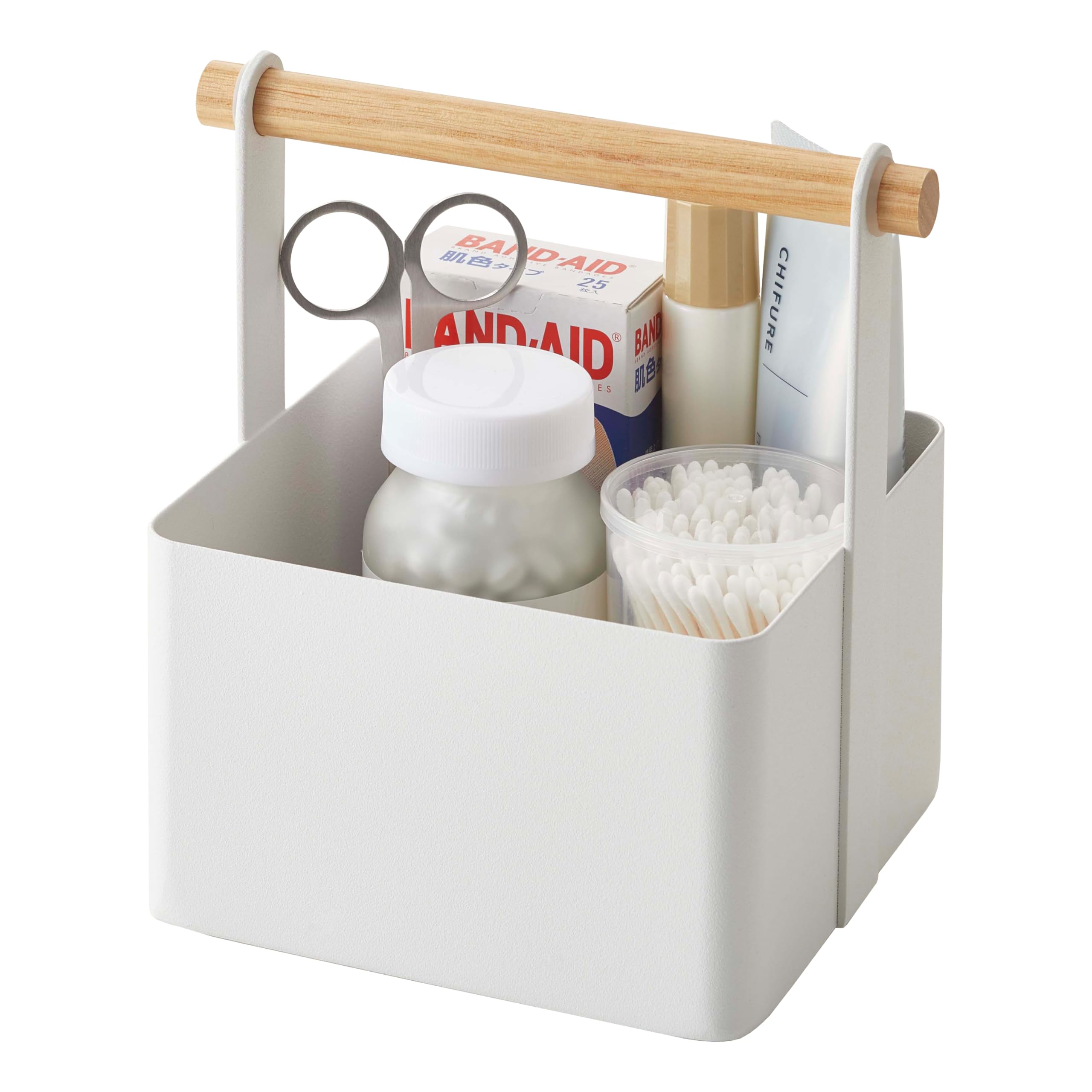 Yamazaki 2313 TOSCA Tool Box S, White, Steel/Wood, Minimalist Design, 16 x 13 x 16 cm (LxWxH)