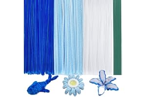 AHAMETON 300Pieces Blue White Pipe Cleaners with 20Pieces Flower Stems, Pipe Cleaner Crafts for DIY Art and Craft Projects Creative Gift Party Decorations, Chenille Stems