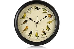 Decorative Bird Clock That Sings on Hour, 10'' Round Wall Hanging Bird Sound Clock for Home Office Kitchen Decor Singing