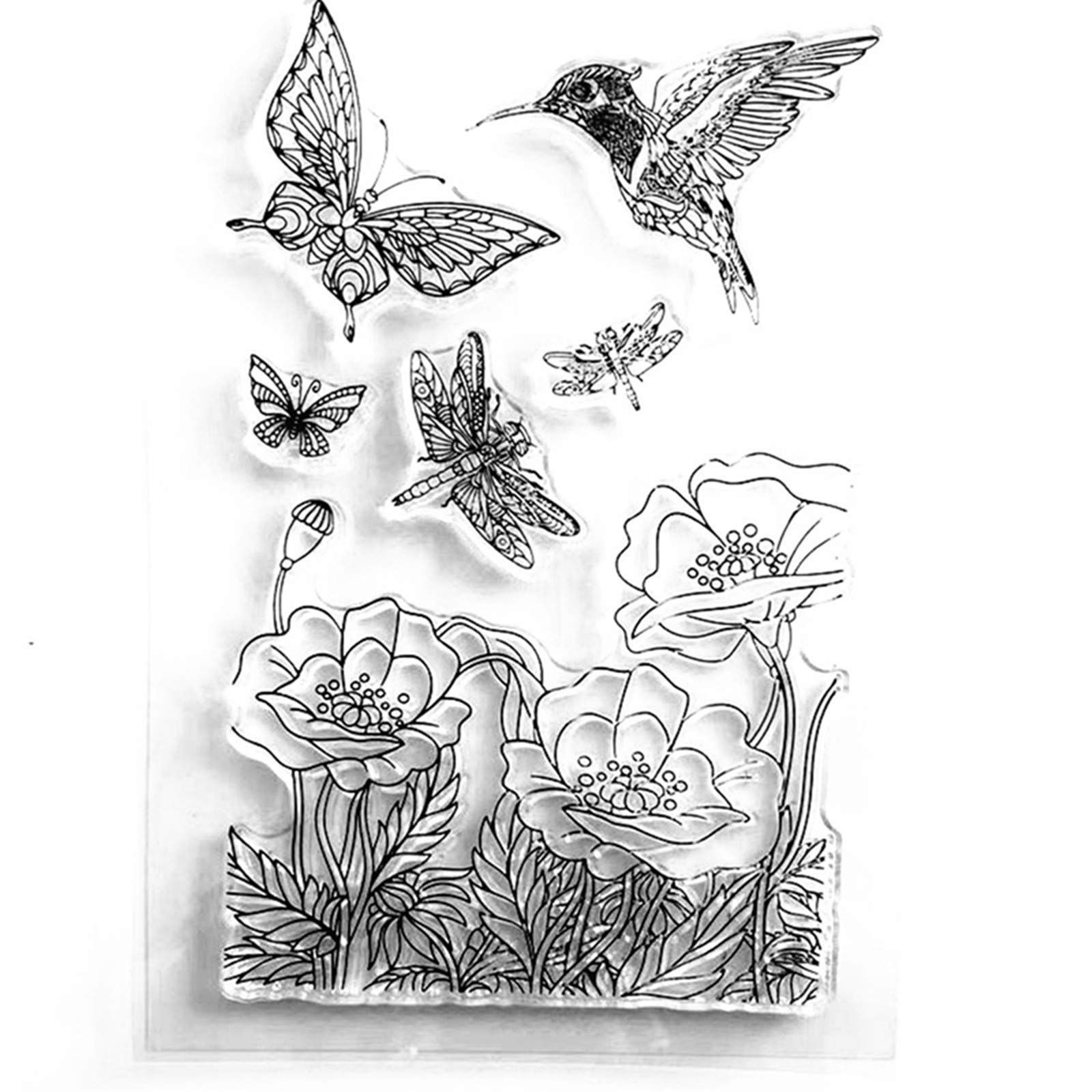 Arrietty Lotus Flowers Leaves Dragonfly Butterfly Hummingbird Clear Stamps for Cards Making Decoration Clear Stamps and DIY Scrapbooking Crafting