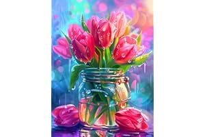 EIBEILI Diamond Painting Kits for Adults DIY 5D Diamond Art Paint with Round Diamonds Full Dril Gem Art Tulip Painting Kit for Home Wall Decor Gifts 12x16inch