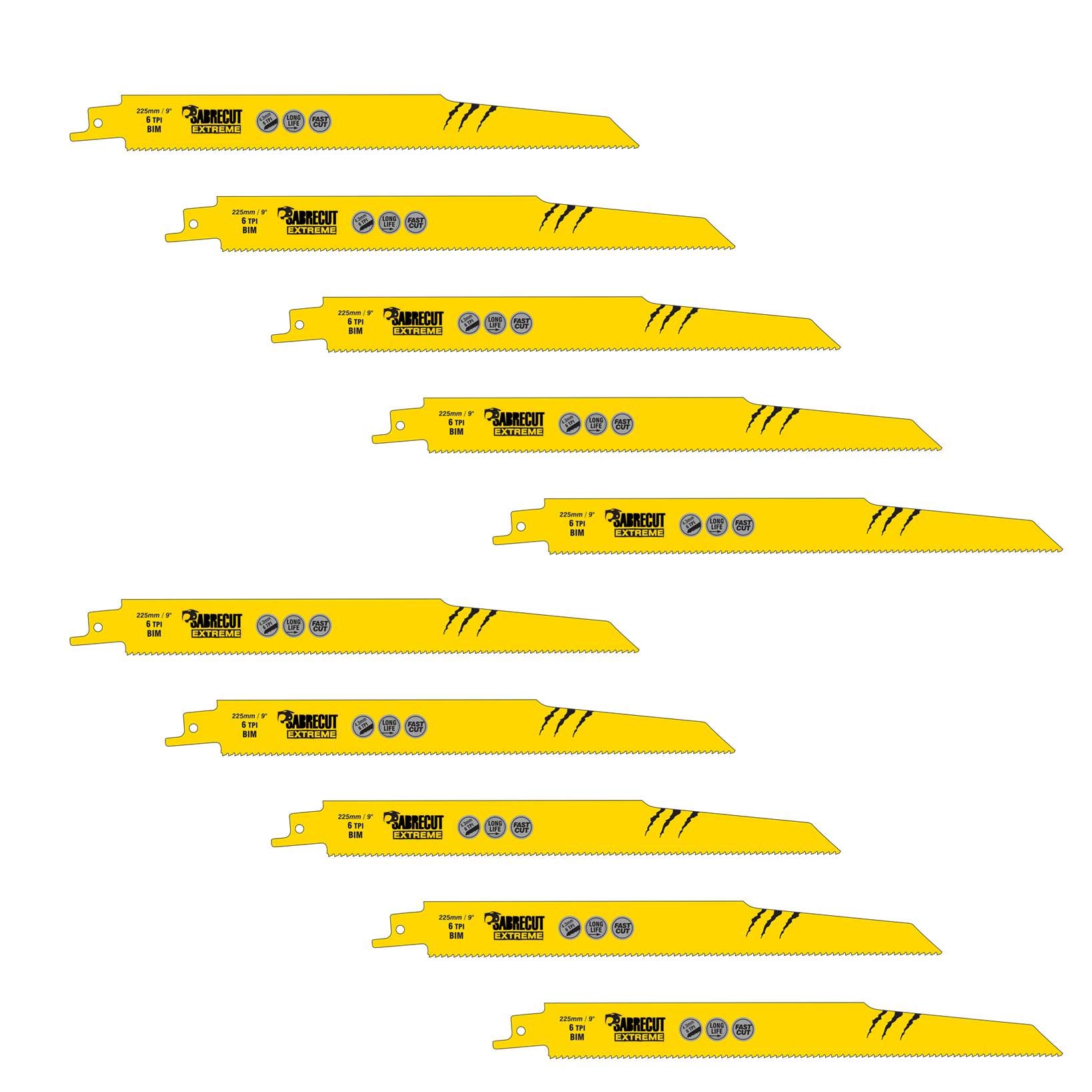 10 x SabreCut SCRS1110DF_10 225mm 6 TPI S1110DF Fast Wood and Metal Cutting Reciprocating Sabre Saw Blades