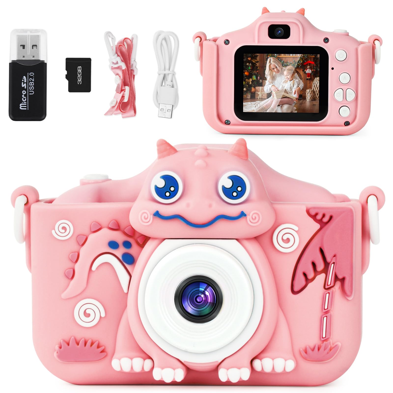 OSDUE Kids Camera, 2.0 Inch Screen 1080P HD Kids Digital Camera with 32GB Card,Shockproof Childrens Camera Toy Gift for Boys Girls 3 4 5 6 7 8 9 10 11 12 Year Old