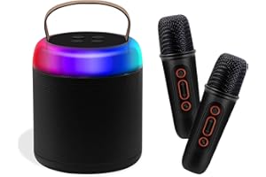 PFUM Newest Mini Karaoke Machine,Portable Bluetooth Speaker with 2 Wireless Microphones for Kids Adults, Songs Toys for Boys and Girls Birthday Gifts Home Party Indoor Outdoor Activities (Black)