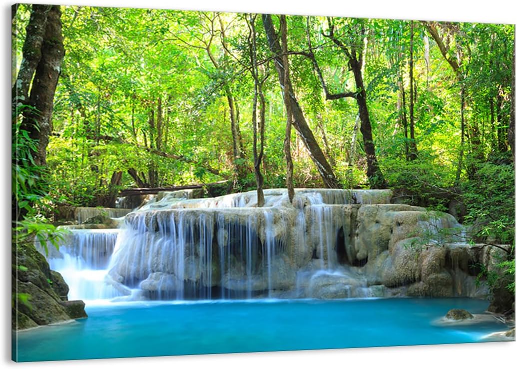 ARTTOR Canvas Print Waterfall Forest environment Canvas Picture 70x50cm Wall Art Decoration Framed Living Room Bedroom Kitchen Small Home Decor Printed Modern Artwork Photo Gallery AA70x50-2664