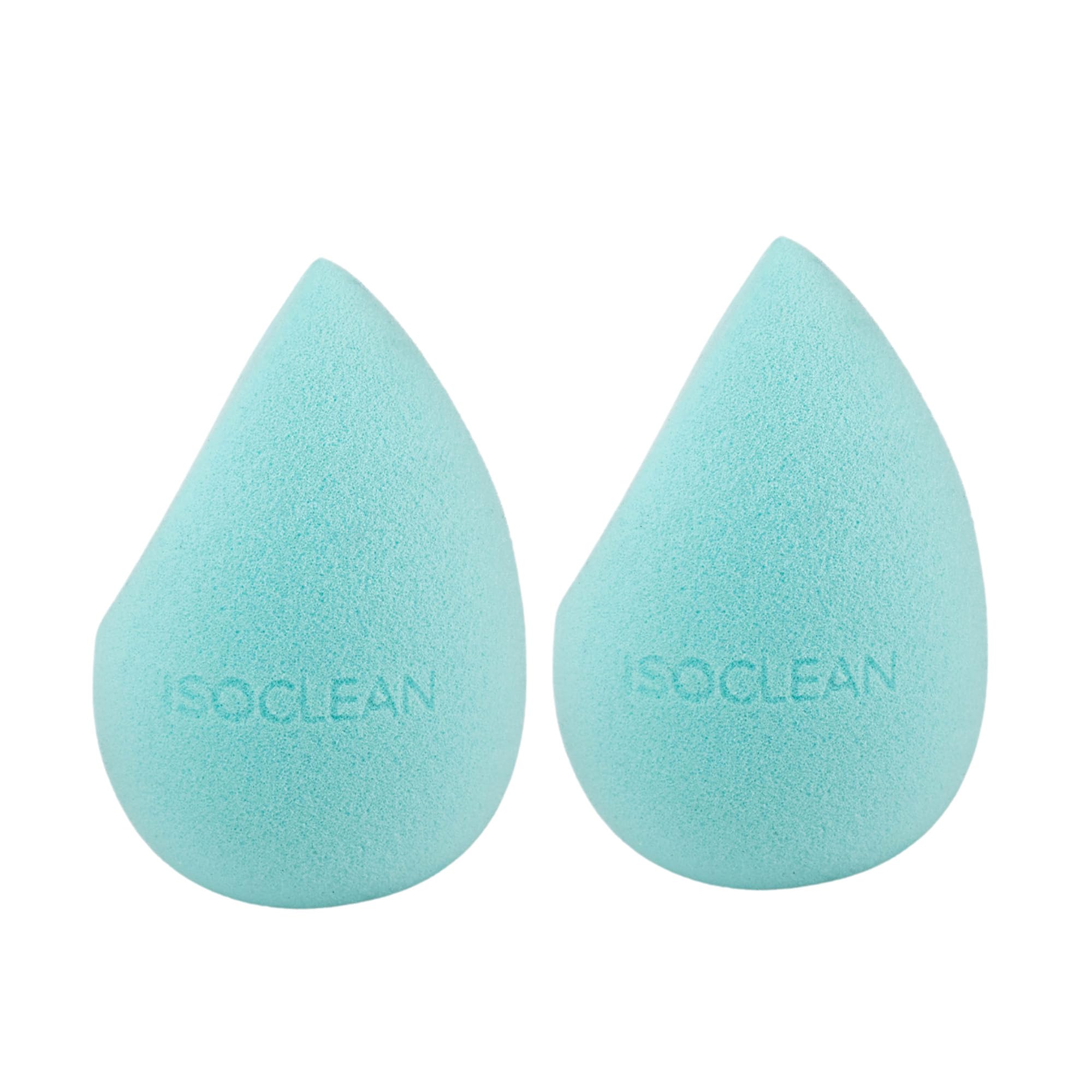 ISOCLEAN Cosmetic Makeup Sponge DUO, Beauty Sponge Set for Makeup Application of Liquid Foundation, Concealer, Blush, Cream & Powder, Teardrop Shape Blender for Easy Contouring - 2 Pack, Aqua