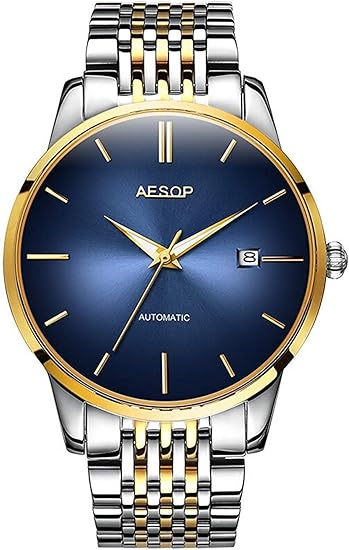 Amazon ビジネス メンズ腕時計 自動巻き 超薄型 文字盤 日付 防水 ツートンカラー Blue Dial メンズ腕時計 腕時計 通販