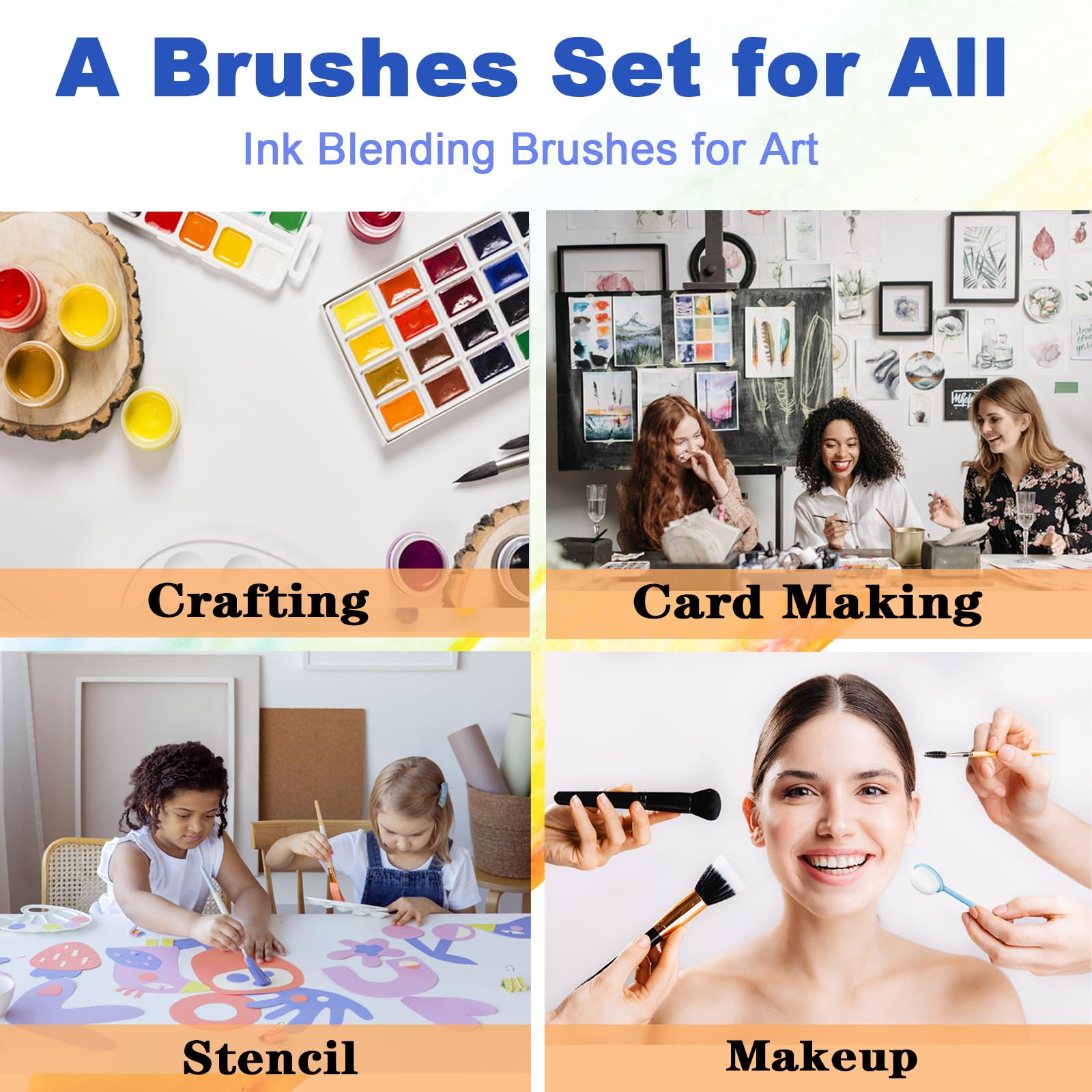 10 PCS Ink Blending Brushes for Card Making Supplies, Color Coded Handles Blender Brushes for Stamping Scrapbooking Stencil Brush, Craft Blending Brush, Distress Ink Blending Tool. Size 4