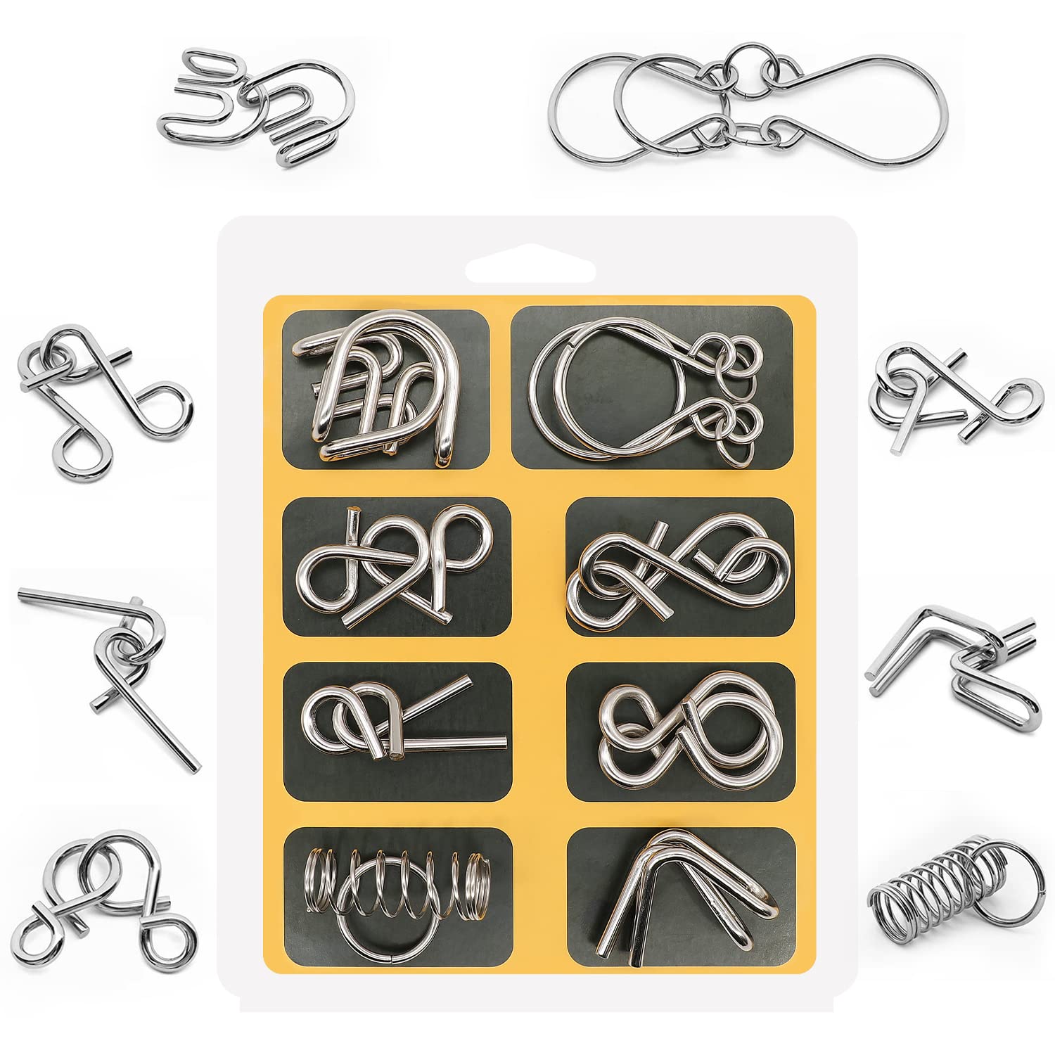 Metal Wire Puzzles Toy Brain Teaser Puzzles Mind Games IQ Test Toy Cracker Fillers for Kids Adults, Set of 8