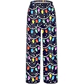 HONGTEYA Girls Christmas Pants with Pockets Soft Long Loose Kids Plaid Bottom Indoor Outdoor Xmas Holiday 8-14 Years