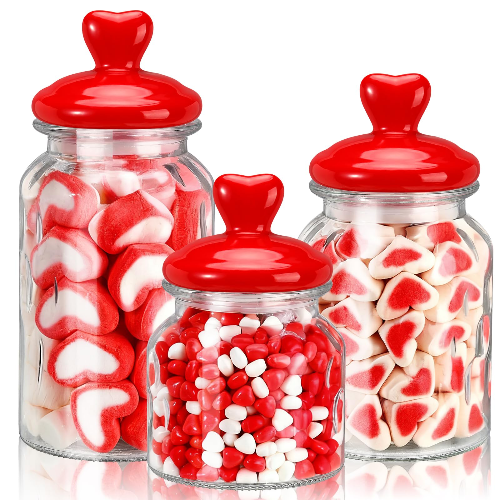 Photo 1 of 2pcs only.   Vesic Valentine's Day Red Cookie Jars Candy Glass Jars with Heart Lids