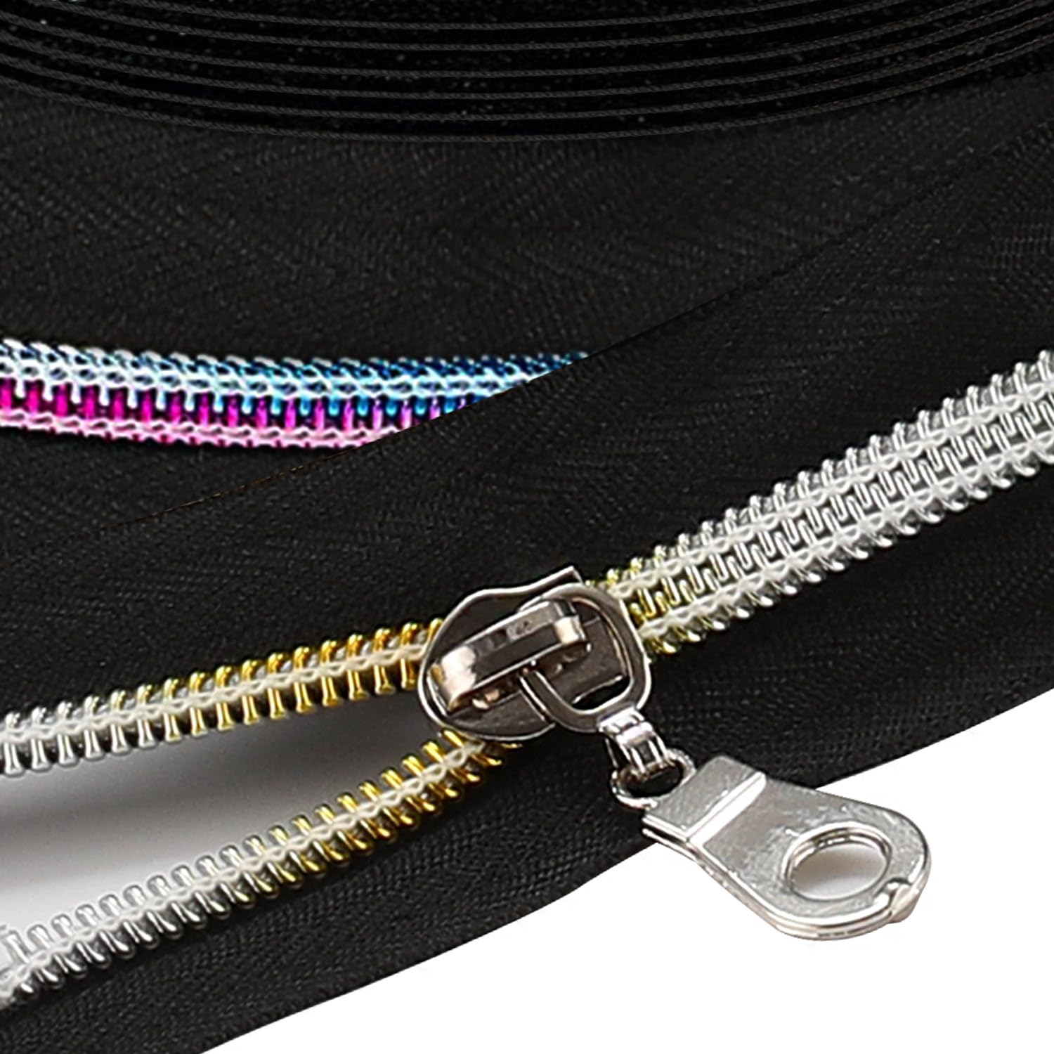 The Yards 10 Yards Bulk Coil Zipper(#5), Black Nylon with Colorful Teeth by The Yards, Replacement Sewing Zipper with 10PCS Sliders for DIY Sewing Craft Bags(#5 Colorful-Black) — image 1