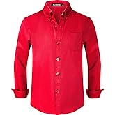 A&J DESIGN Boys Button Down Long Sleeve Dress Shirt Kids Formal Easter Uniform Solid Collared Shirt with Chest Pocket
