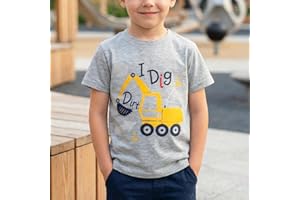 Boys Excavator Construction Graphic T Shirt Short Sleeve Crew Neck Cotton Top Hand Drawn Design Fun Casual Tee