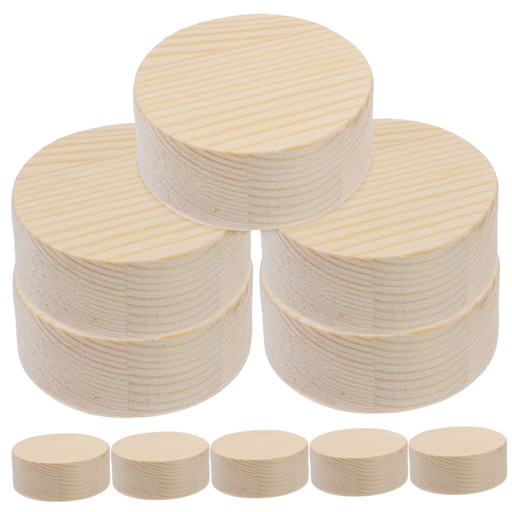 Hohopeti 10pcs Smooth Wooden Craft Blocks 5x2cm Round Unpainted Slices DIY Model Board for Kids Art Projects Natural Wood Grain Suitable for Ornaments and Display