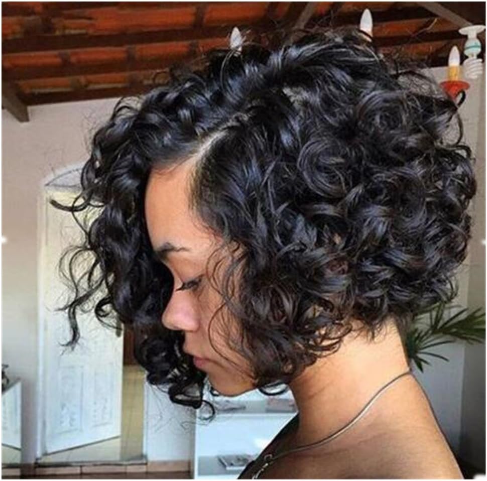 DesireHair 7A Natural Looking Full Lace Human Hair Wigs Brazilian Virgin Wavy Hair Deep Curly Glueless Full Lace Wig(Color # 1b) (10 inches)