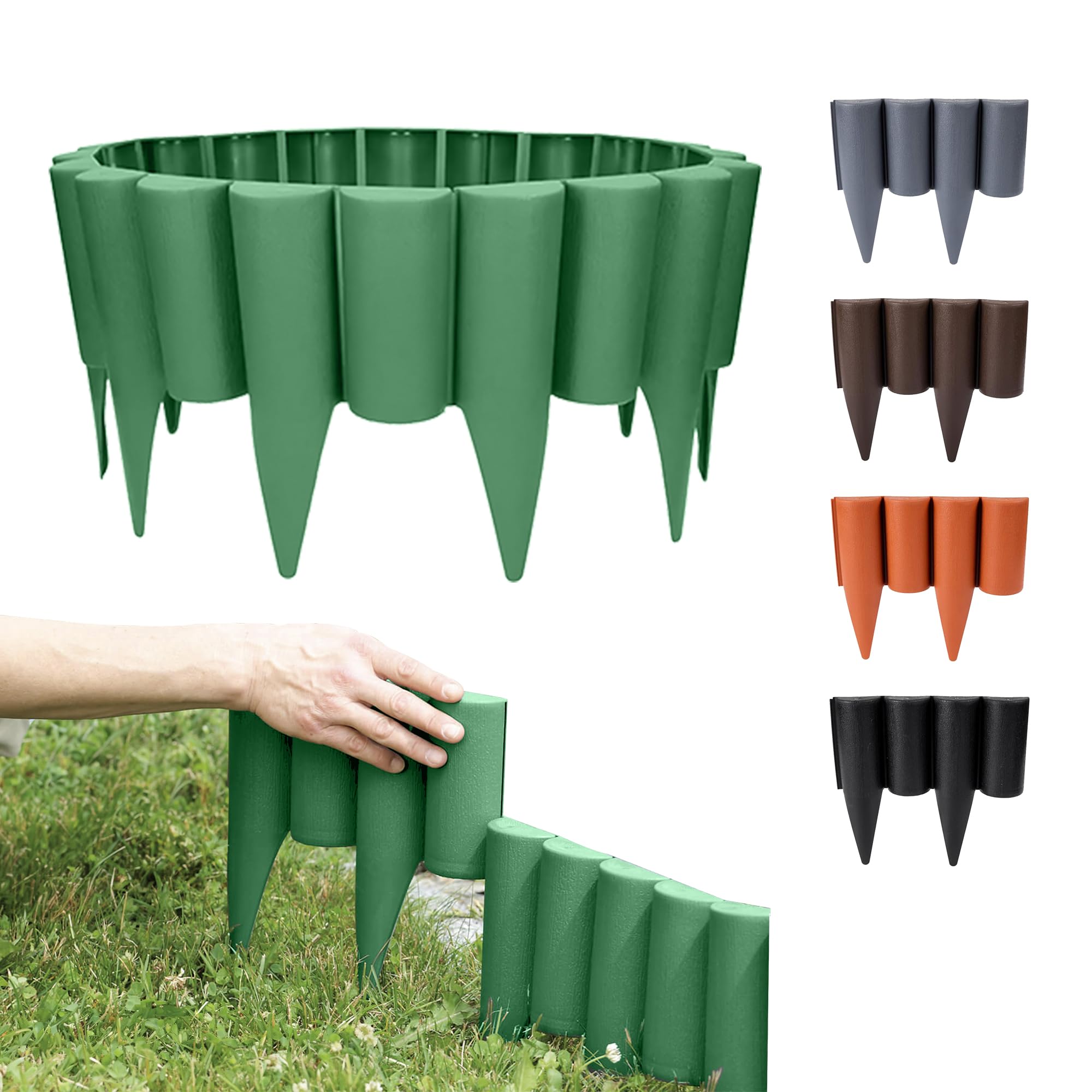 GARDENIX Green Lawn Edging - 2.5m/8.2ft Flexible Garden Edging for Flower Beds, Lawn, Patio & Pavement - Easy Install border, No Digging, Weather-Resistant Plastic, Wood Effect Garden Fence