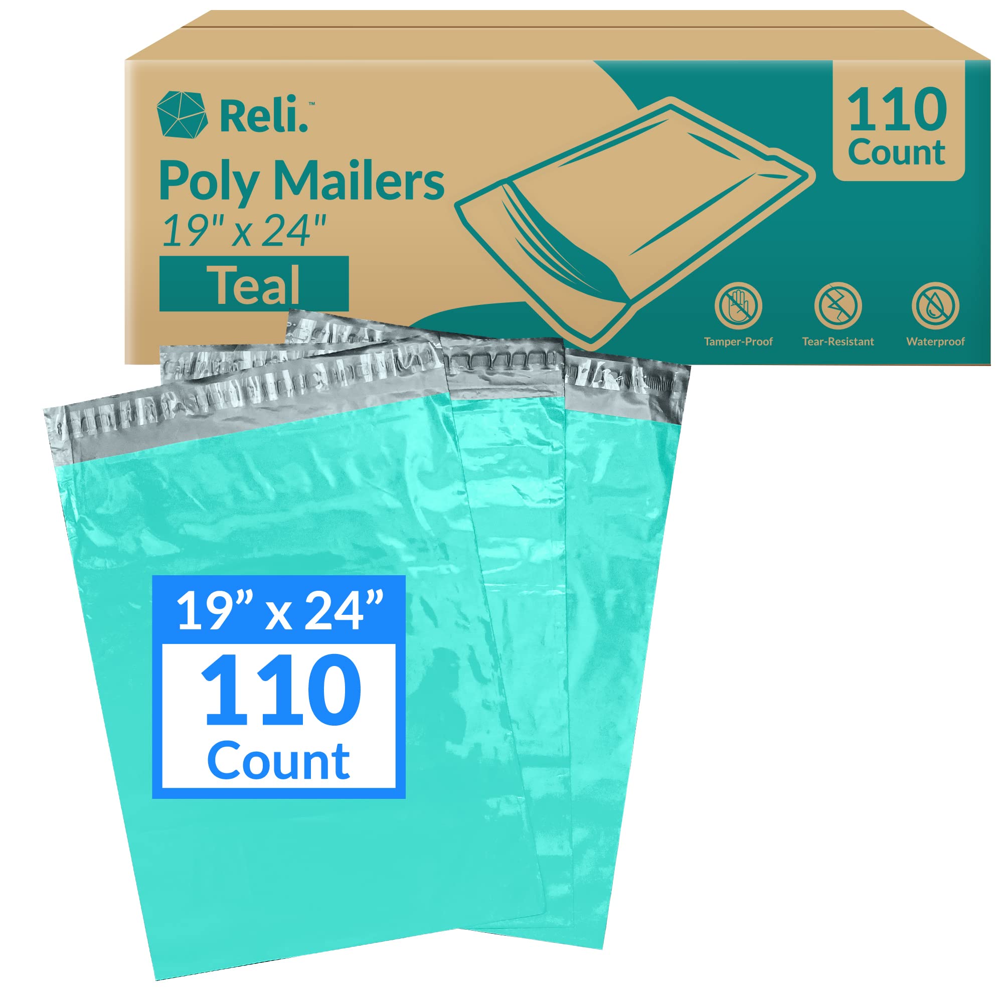 Photo 1 of Reli. (110 Pcs) Poly Mailers 19x24", Teal | Shipping Bags for Clothing | Large Polybags for Shipping, Small Business | Mailing/Packaging Bag - 19x24 Inch | Non-Padded Shipment Envelopes, Self Sealing